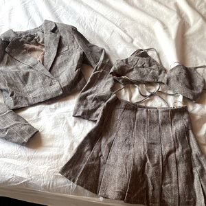 Three piece Blazer, Top and skirt. Tweed. NEVER WORN FashioNova